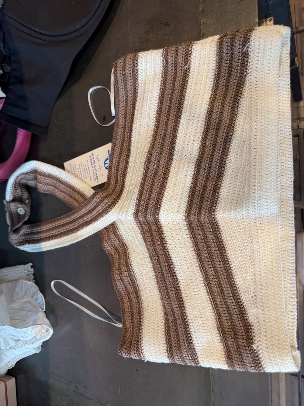 Striped Knit Halter Sweater Tank in Cream and Brown